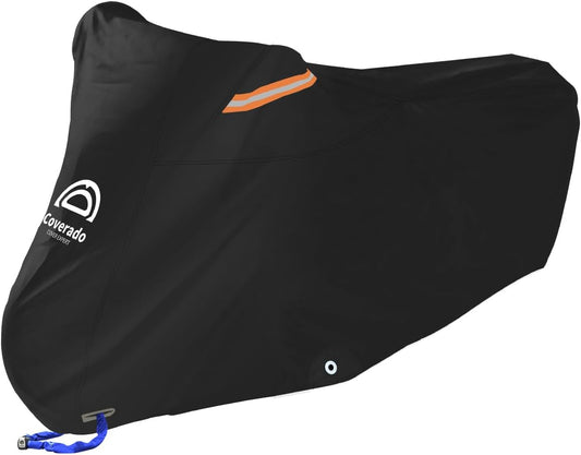 Motorcycle Cover All Season Waterproof Scooter Cover with Lock Holes and Inner Flame Retardant Cloth, Outdoor Motorcycle Cover Sun Rain Uv Protection Motorbike Cover Fits up to 90 inch Length Motors