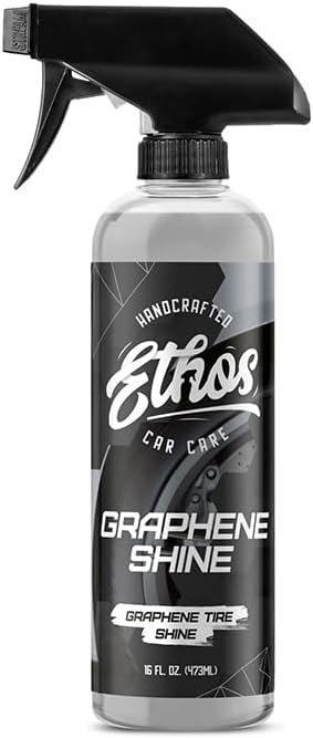 Ethos Graphene Shine - Trim & Tire Shine Spray, High Sheen, Non Greasy, Sling Free Finish! Conditions and Protects Rubber with UV Protection (16 Oz)