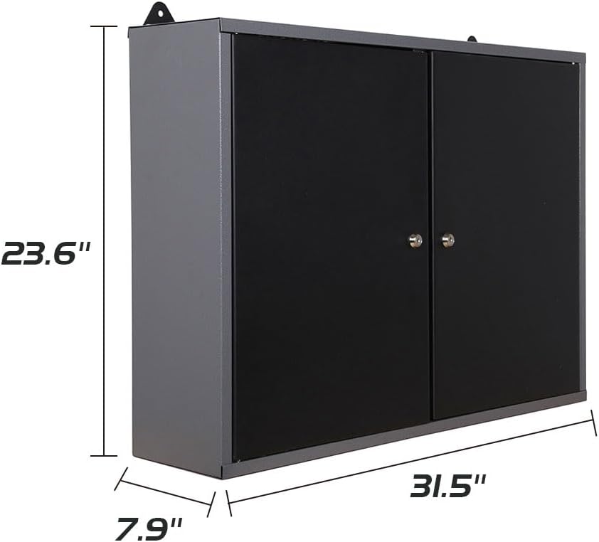 JZD Steel Garage Wall Mounted Tool Cabinet, Black & Grey