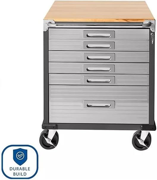 Heavy Duty Rolling Storage Cabinet with Wheels and Drawers, Workstation for Garage, Office, Workshop, 6 Drawer (28" W x 25" D x 34.5" H), Graphite