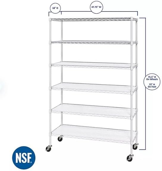 Generic Organize in Style with The Members Mark 6-Tier NSF Heavy Duty Wire Shelving, 47.75"" W x 18"" D x 75.5"" H (White, 3 PACK)
