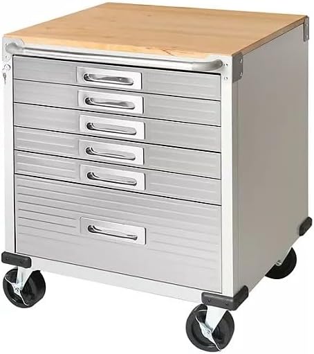 Heavy Duty Rolling Storage Cabinet with Wheels and Drawers, Workstation for Garage, Office, Workshop, 6 Drawer (28" W x 25" D x 34.5" H), Granite