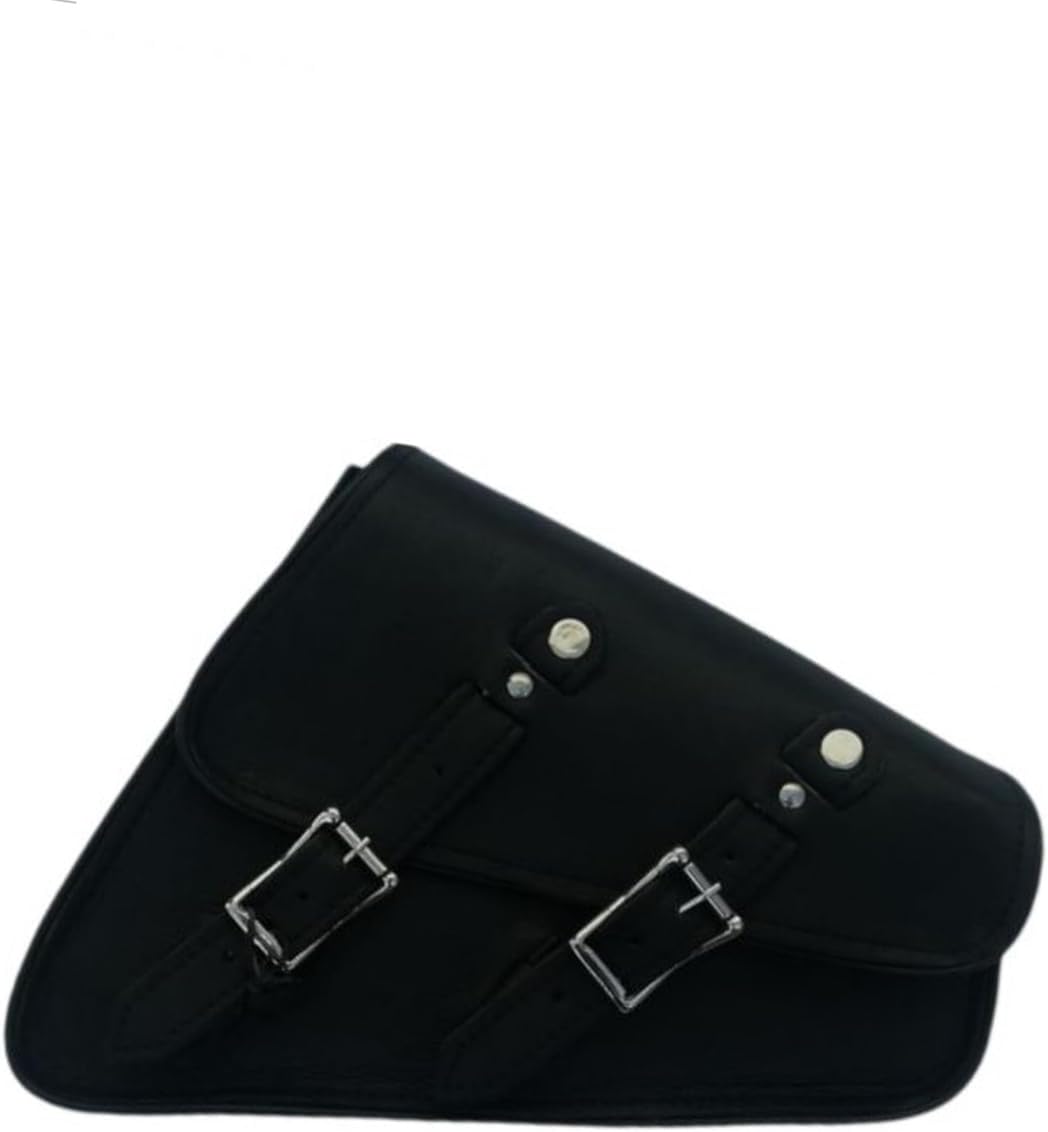 GARGOYLE BELLS Premium Naked Leather Swing Arm Bag For Motorcycle Left Side Solo Bags Saddle Bags For Softails Choppers (Style-2, Black)