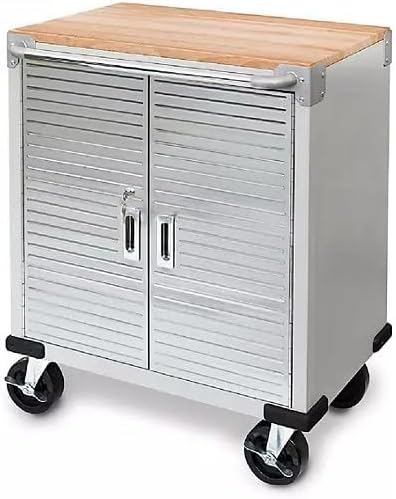 Heavy Duty Rolling Storage Cabinet with Wheels and Drawers, Workstation for Garage, Office, Workshop, 2 Door (28" W x 18” D x 34.5" H), Granite