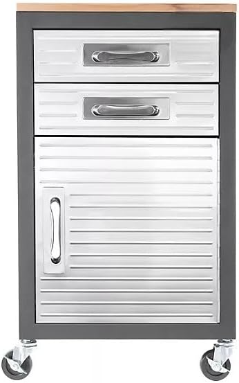 Heavy Duty Rolling Storage Cabinet with Wheels and Drawers, Workstation for Garage, Office, Workshop, 1 Door, 2 Drawer (20" W x 18" D x 34.7" H), Graphite