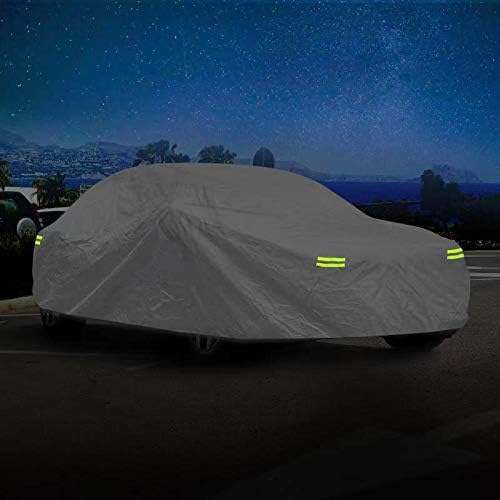 Sojoy Car Covers All Weather Waterproof Car Covers Soft Aluminum Car Cover for Automobiles,Dustproof/Snowproof/Windproof/Scratchproof/UV Protection Sedan Covers with Storage Bag 177"-215" (XXL)