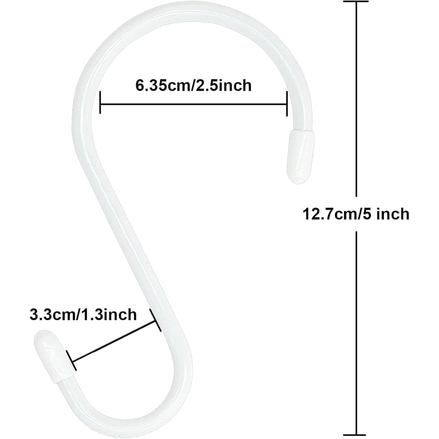 24 Pack 5 Inch White S Hooks, Vinyl Coated with Rubber Stopper Non Slip Heavy Duty, Steel Metal White Rubber Coated Closet S Hooks for Hanging Jeans, Plants, Jewelry, Pot, Pan, Cups, Towels