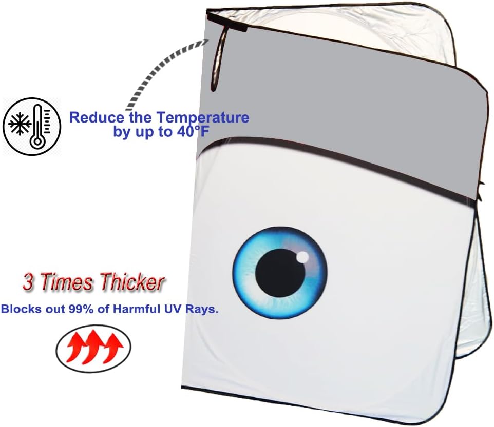 Gven Sunshade for Tesla Model Y Accessories 2025 Funny Eyes Windshield Sun Shade Car Front Window Shade for Tesla Model 3 Accesssories Dual-Sided Versatility (Grey Eyes)