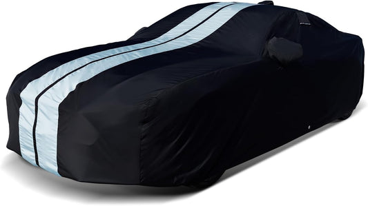 iCarCover Custom Car Cover for Pontiac Lemans Sedan (1988-1993) Waterproof All-Weather Rain Snow UV Sun Protector Full Exterior Indoor Outdoor Car Cover (Stripe - Black/Gray)