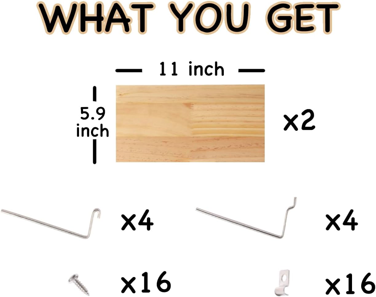 Shelves for PegBoard, Pine Wooden Pegboard Shelf Wall Organizer, Wooden Board for Walls Home, Garage Tool Storage, Office Organization, Kitchen, Craft Room,2 Pack