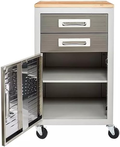 Heavy Duty Rolling Storage Cabinet with Wheels and Drawers, Workstation for Garage, Office, Workshop, 1 Door, 2 Drawer (20" W x 18" D x 34.7" H), Granite