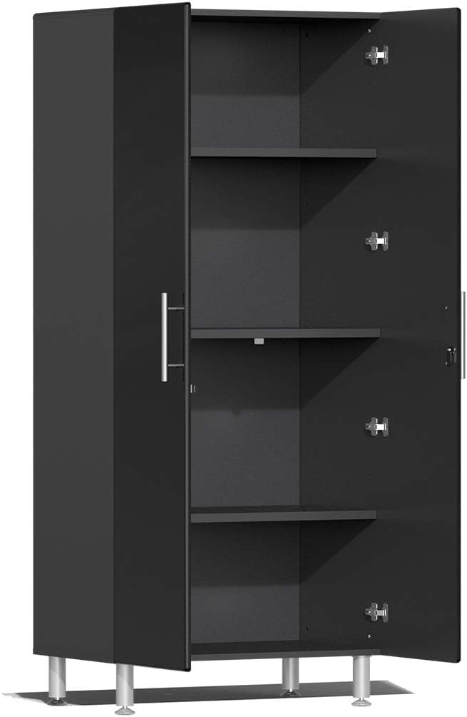 Ulti-MATE UG22172B 17-Piece Garage Cabinet Kit with Bamboo Worktop in Midnight Black Metallic
