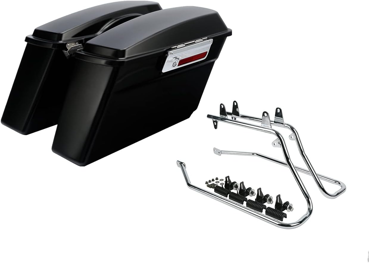 XFMT Matte Black Hard Saddlebags Saddle Bags Trunk W/Chrome Conversion Brackets For Harley Softail Heritage Classic Deluxe 1984-2017