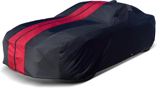 iCarCover Custom Car Cover for Pontiac Lemans Wagon (1964-1977) Waterproof All-Weather Rain Snow UV Sun Protector Full Exterior Indoor Outdoor Car Cover (Stripe - Black/Red)
