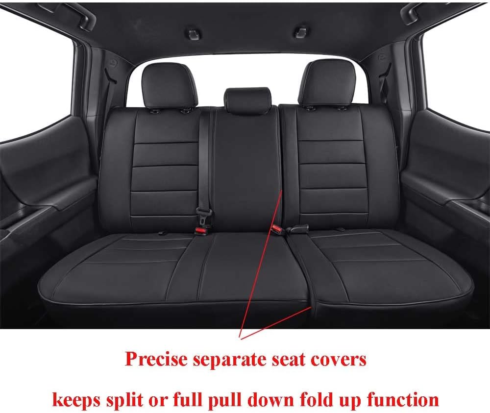 EKR Custom Fit Tacoma Rear Car Seat Covers for Select Toyota Tacoma 2016 2017 2018 2019 2020 2021 2022 2023 Double Cab/Crew Cab - Second Row Only,Leather (Black)