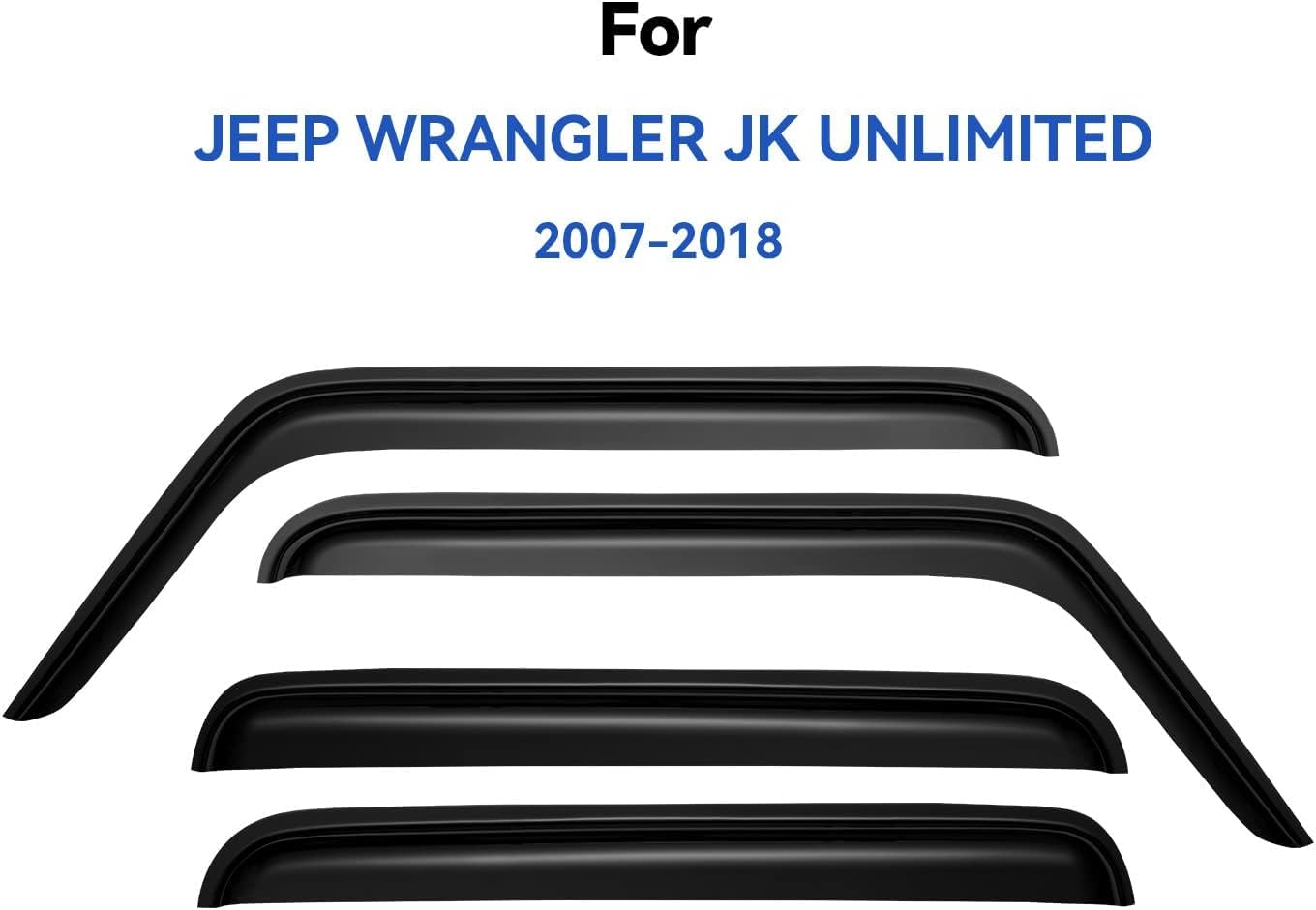 Window Visors Rain Guards Shield for 2007-2018 Jeep Wrangler, Out-Channel Window Vent Wind Deflectors Visors Shades for 07-18 Wrangler JK