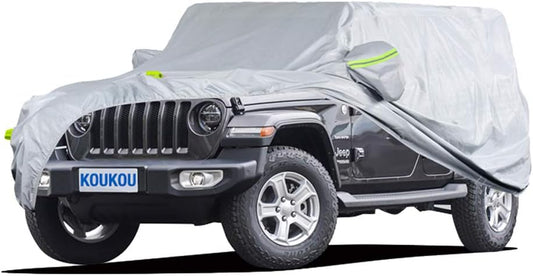 KouKou 6 Layers SUV Car Cover Waterproof All Weather, Universal Fit for Jeep Wrangler Unlimited JK JL/Commander, Subaru Outback, Cadillac SRX etc, Outdoor Sun UV Dust Protection. (181 to 190 inches)