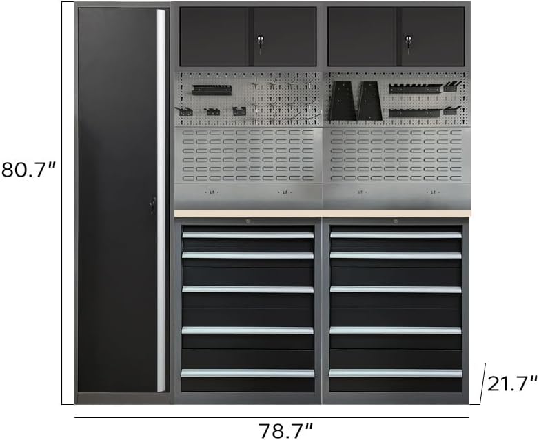 Steel Garage Storage Cabinet System, Tool Organization, for Workshop Auto Repair Shop, No Wall Mounting Needed