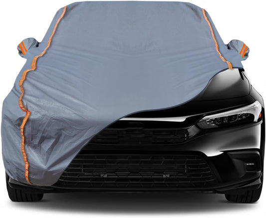 TUCAREST 6-Layers PEVA Premium Full Car Cover Fit for Sedan hatchback Pickup SUVs MPV Rain and snow protection, sun protection, UV protection, and protection of car paint surfaces-Silver Grey -Up 191"