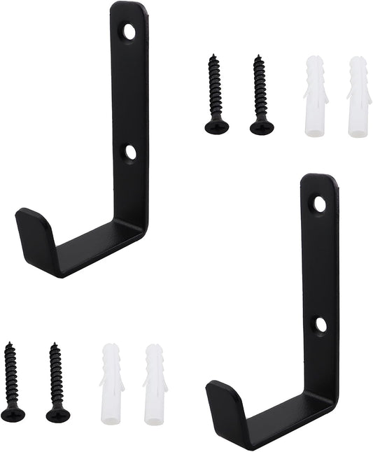 2PCS 82.5x45.5mm Black Metal Wall Mounted 2 Holes J Hook with Screws for Hanging Hat/Clothing/Objects
