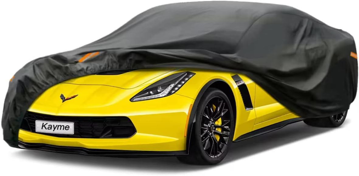 Kayme 7 Layers Car Cover Custom Fit for Chevrolet Corvette C4/C5/C7/C8 Coupe Convertible Targa (1980-2025) Waterproof All Weather for Automobiles, Outdoor Full Cover Rain Sun UV Protection.Black
