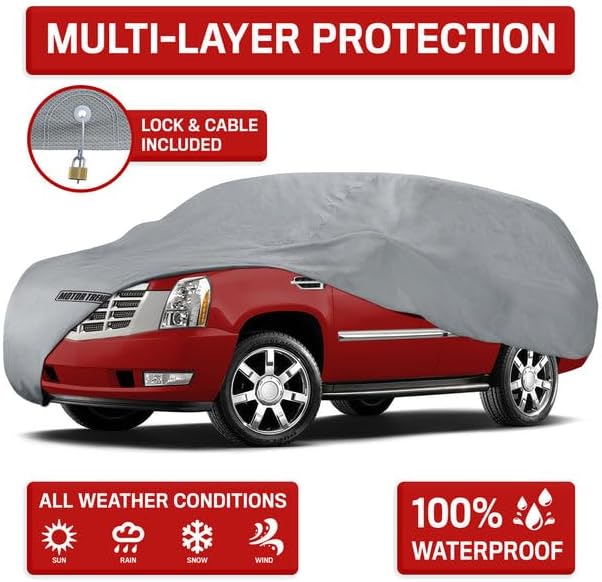 Motor Trend 4-Layer 4-Season Auto (Waterproof Outdoor UV Protection for Heavy Duty Use Full Car Cover for Vans, Suvs, Crossovers up to 225")