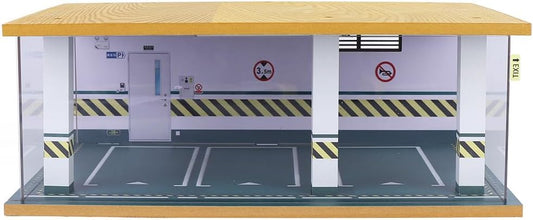 1/24 Parking Garage Model Car Garage Display Case with Clear Acrylic Cover and LED Lighting Toy Car Storage Tabletop Showcase for Boy Kids Home Toy Stores