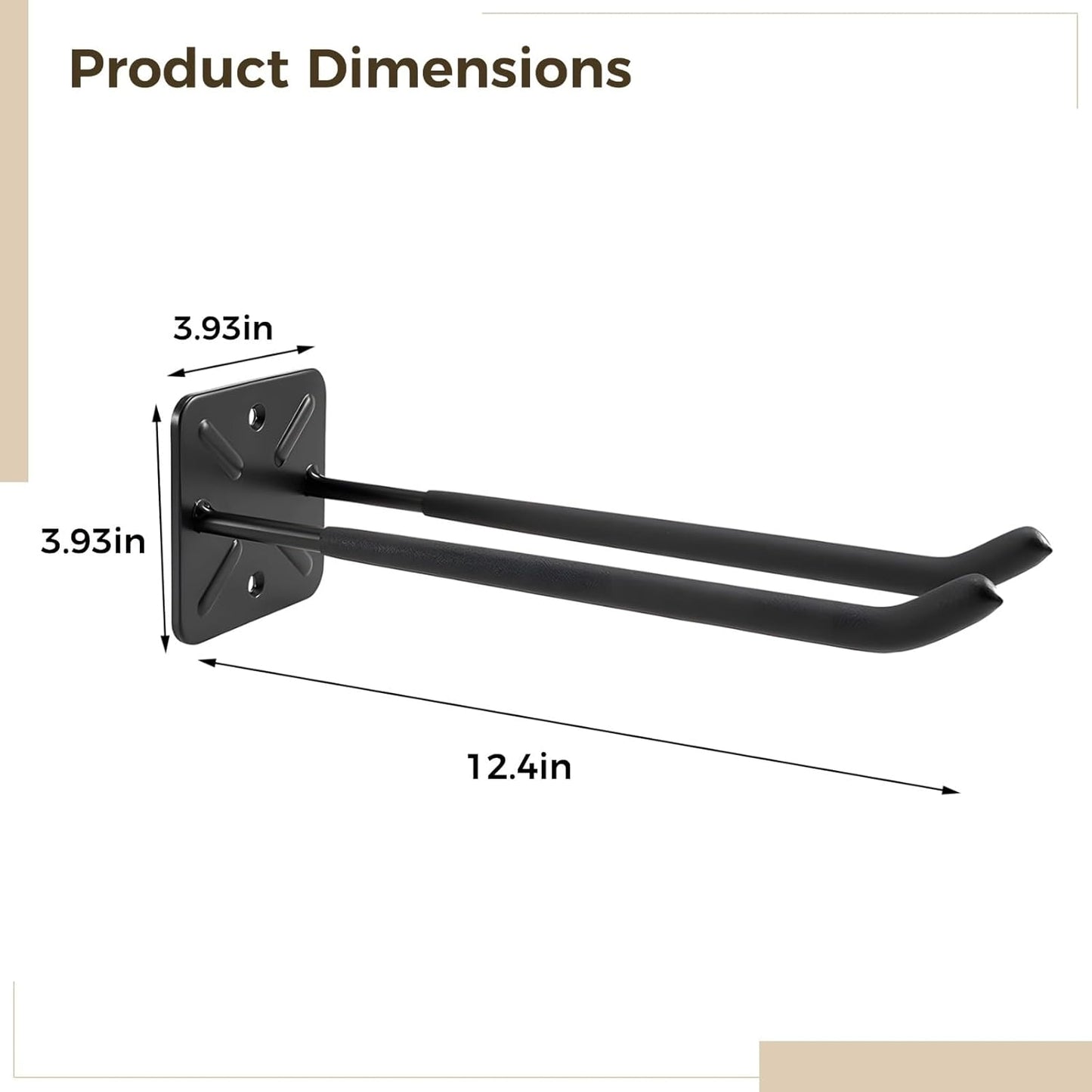 Heavy Duty Garage Hooks and Tool Organizer, 12.4 Inch Wall Mount Hangers, Garage Hooks for Car Tires, Ladders, Chairs, Strollers, Power Tools, Garden Tools - 4 Pack