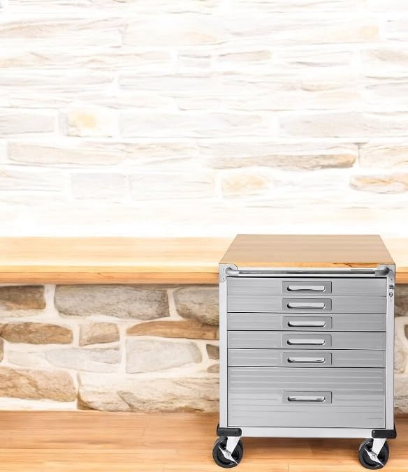 Heavy Duty Rolling Storage Cabinet with Wheels and Drawers, Workstation for Garage, Office, Workshop, 6 Drawer (28" W x 25" D x 34.5" H), Granite