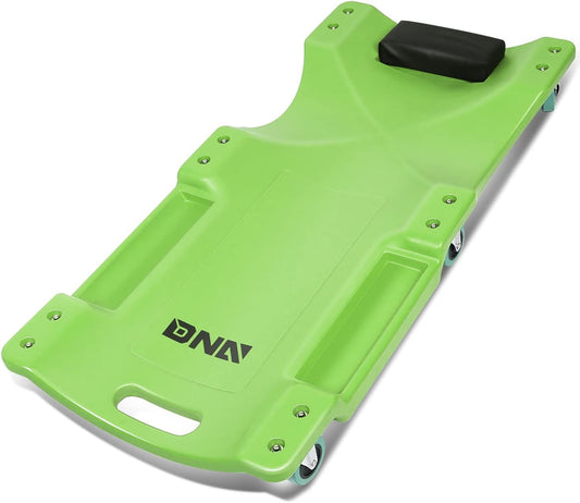 DNA MOTORING 40Inch Low Profile Plastic Rolling Garage Shop Creeper with Padded Headrest,Tool Trays & 6pcs Casters,Green, TOOLS-00218