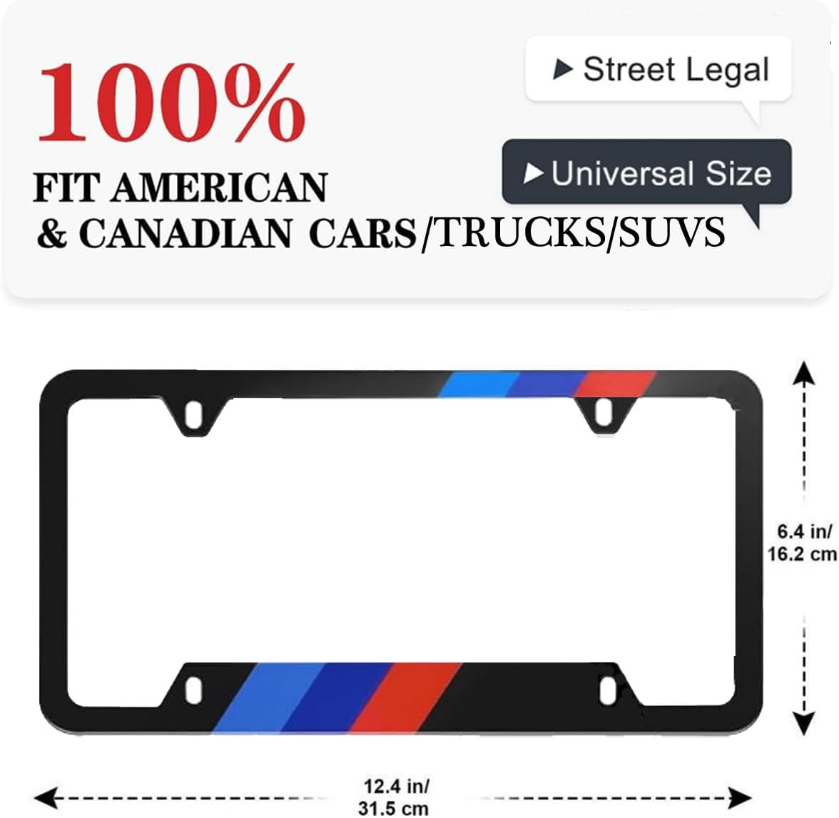 2 Pieces Tricolor License Plate Frames for Men and Women, Decorative Car Accessories (Frame B)