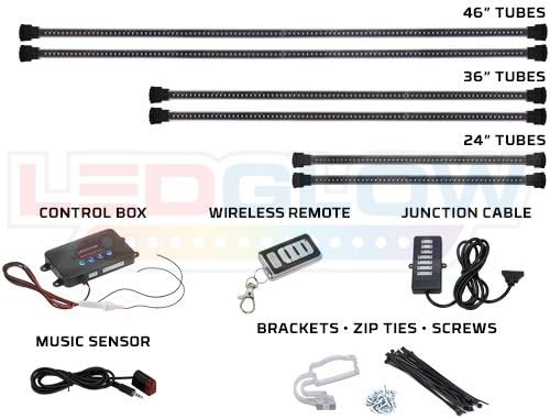 LEDGlow 6pc Million Color Multi-Color Truck LED Neon Underglow Accent Lighting Kit - 18 Solid Colors - 12 Patterns - Music Mode - Rigid Multi-Color Underbody Tubes - Includes Control Box & Remote