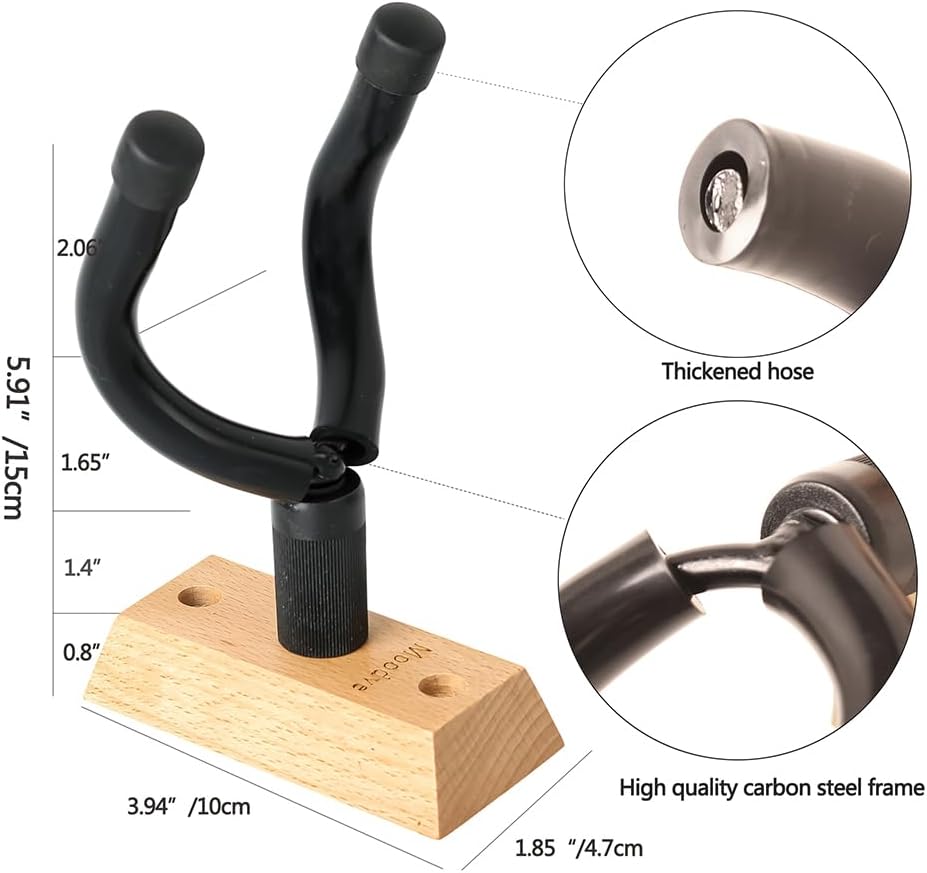 Guitar Wall Mount Hanger, 4-Pack Real Hardwood Guitar Hanger for Wall, Guitar Hook Holder Stand for Bass Electric Acoustic Guitar Ukulele (Beech Wood)