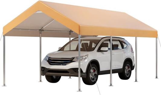 12X20 Ft Heavy Duty Carport Canopy, Portable Garage, Car Tents, Easy to Assemble, Reinforced Structure, with Hanging Edge, Applicable to Car, Bike, Boat, Party (Yellow)