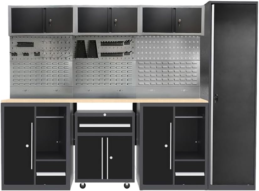 JZD Workshop Storage Cabinet System, Professional Tool Workbench for Home Garage, No Wall Mounting Required, for Utility Room Pantry