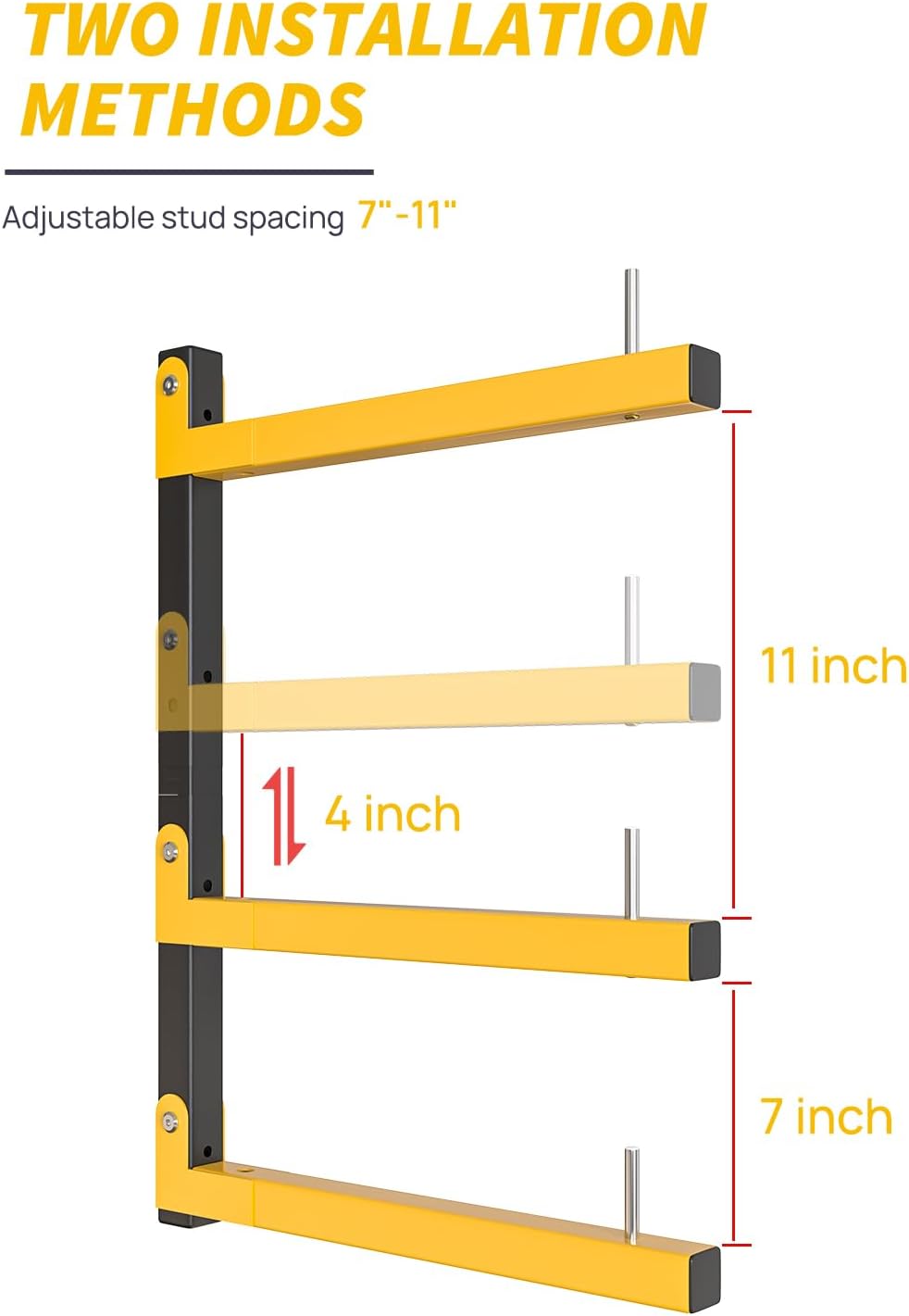 Lumber Rack Wall Mount Storage Racks Folding Wood Organizer Heavy Duty Shelf Brackets With 3-Level 360 Lbs Capacity Yellow Metal Utility Racks Garage Wall Shelving for Indoor and Outdoor Use (2 Pack)