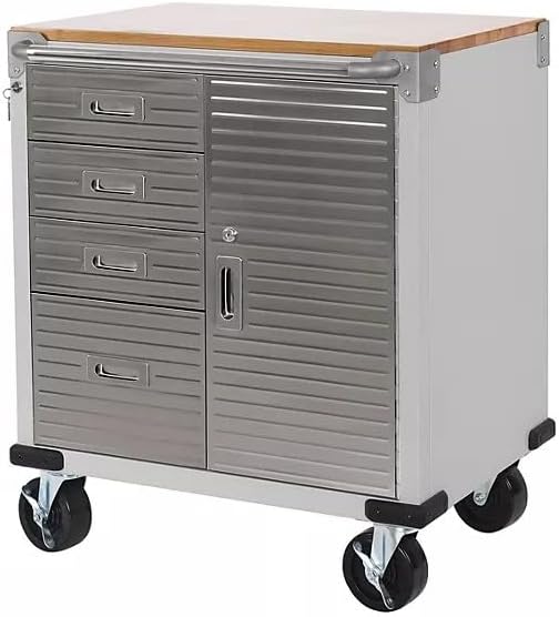 Heavy Duty Rolling Storage Cabinet with Wheels and Drawers, Workstation for Garage, Office, Workshop, 1 Door, 4 Drawer (28" W x 25" D x 34.5" H), Granite