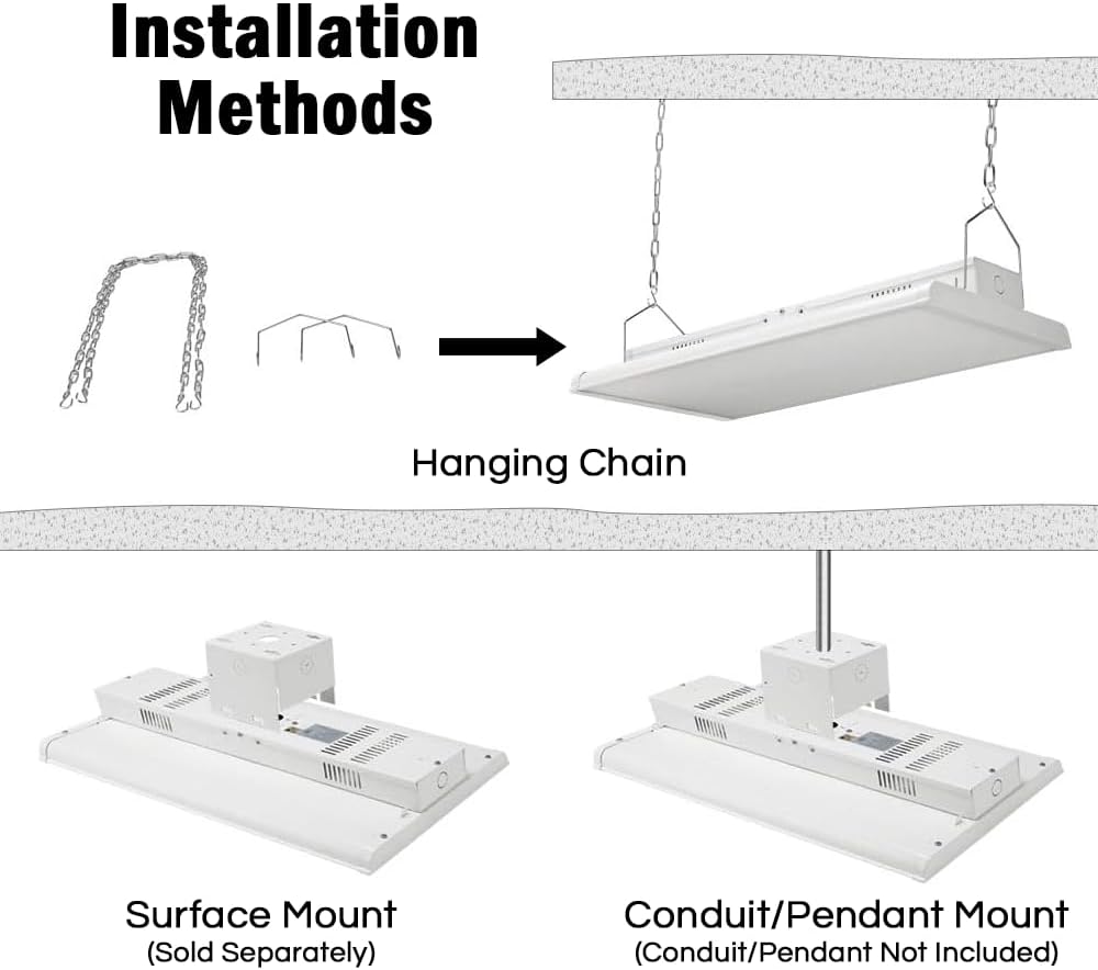 2 Pack Linear LED Bay Ceiling Shop Light - 2 Ft - 105W 5000K 1-10V Dimming 14170 Lumens - Equal to 4 lamp T5 Ceiling Light Fixture - No Maintenance for Life