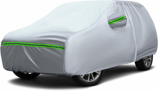 AUQDD 6-Layers Premium SUV Car Cover Waterproof All Weather Weatherproof UV Sun Protection Snow Dust Storm Resistant Outdoor Exterior Custom Form-Fit Full Padded Car Cover with Straps 188"-200" K8