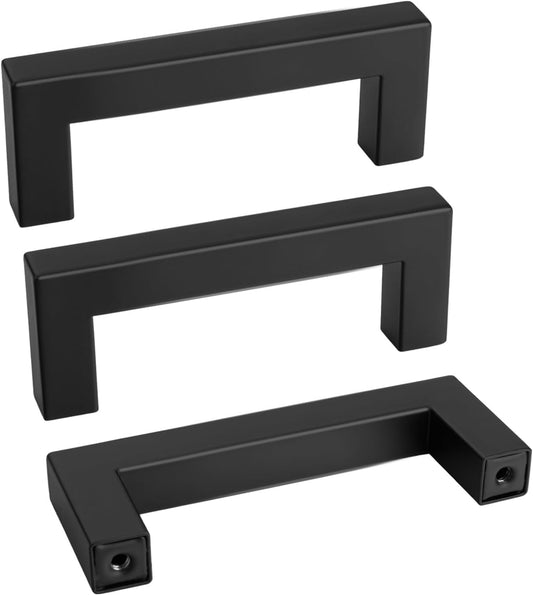 goldenwarm 3 Inch 100 Pack Matte Black Flat Square Bar Kitchen Hardware Closet Handles Pulls - Black Drawer Pull Cabinet Handle for Kitchen Bathroom Drawer Door Cabinets, LSJ12BK76