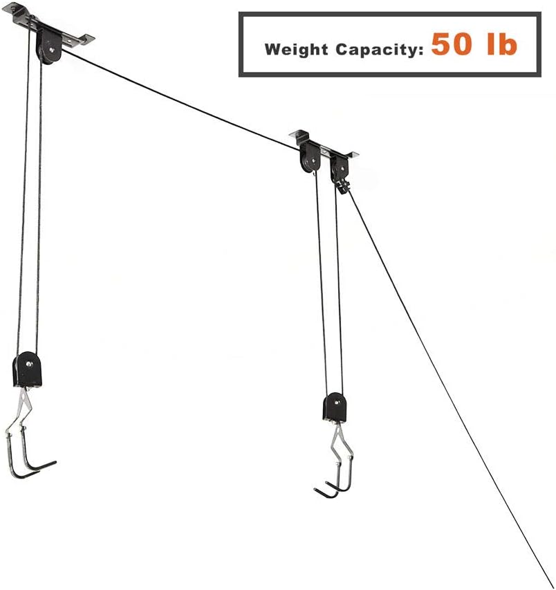 Wallmaster Ceiling Bike Mount Hanger, Bike Ceiling Lift Hoist, Bike Pulley System for Garage, Indoor Bicycle Hooks, 2 pack