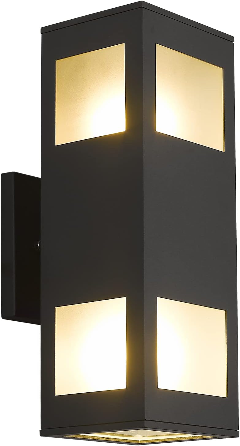harriet Porch Lights Outdoor Modern - IP64 Waterproof Aluminum and Tempered Glass Cover, 13" Rectangular Up/Down Wall Sconce for Porch, Garage & Patio, Exterior Lighting, Black