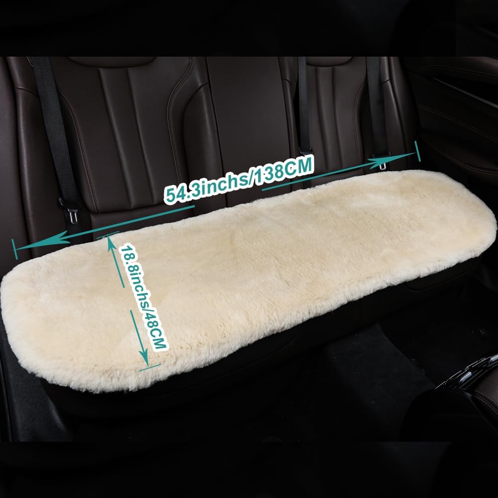 Fluffy Genuine Sheepskin Car Seat Cover for Auto Fuzzy Interior Accessories Cushion with Soft Wool Natural Fur Non-Slip (Pearl, Back)