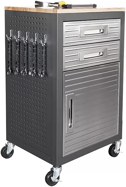 Heavy Duty Rolling Storage Cabinet with Wheels and Drawers, Workstation for Garage, Office, Workshop, 1 Door, 2 Drawer (20" W x 18" D x 34.7" H), Graphite