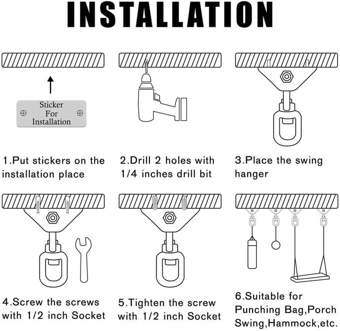 Heavy Duty Swing Hangers for Wooden Sets 2000 LB Capacity Hammock Hanger 360 Swivel Stainless Steel Swing Hardware Accessories 2 Packs for Porch Playground Yoga Heavy Bag