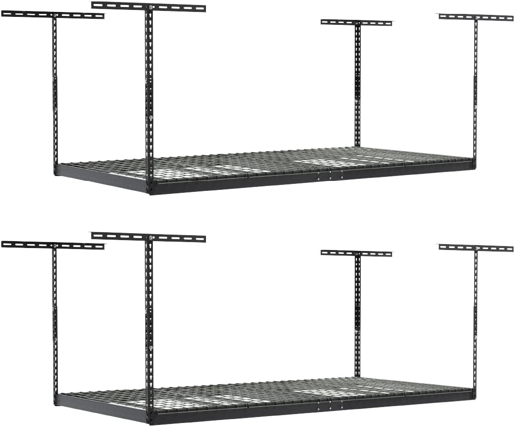 2-Pack 4 x 8 MonsterRax Overhead Garage Storage Rack, Ceiling Racks for Garage, Organization Shelving, Adjustable Hanging Shelf, Grey, 24"-45" Height Adjustment