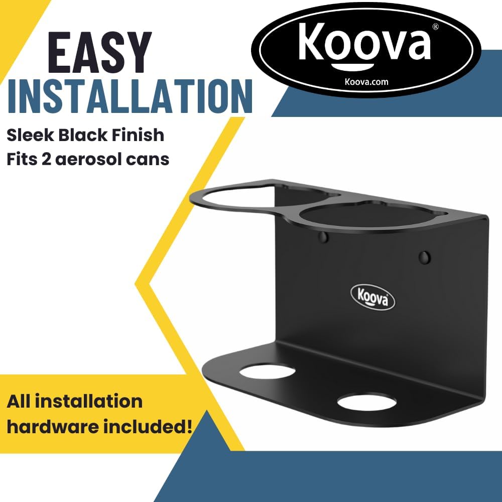 Koova 2 Aerosol Spray Can Holder | Easy Install Wall Mount | Heavy-Duty Powder Coated Steel Storage Rack for Garage & Home | Craft Workspace Paint Bottle Organizer | Hardware Included | USA Made