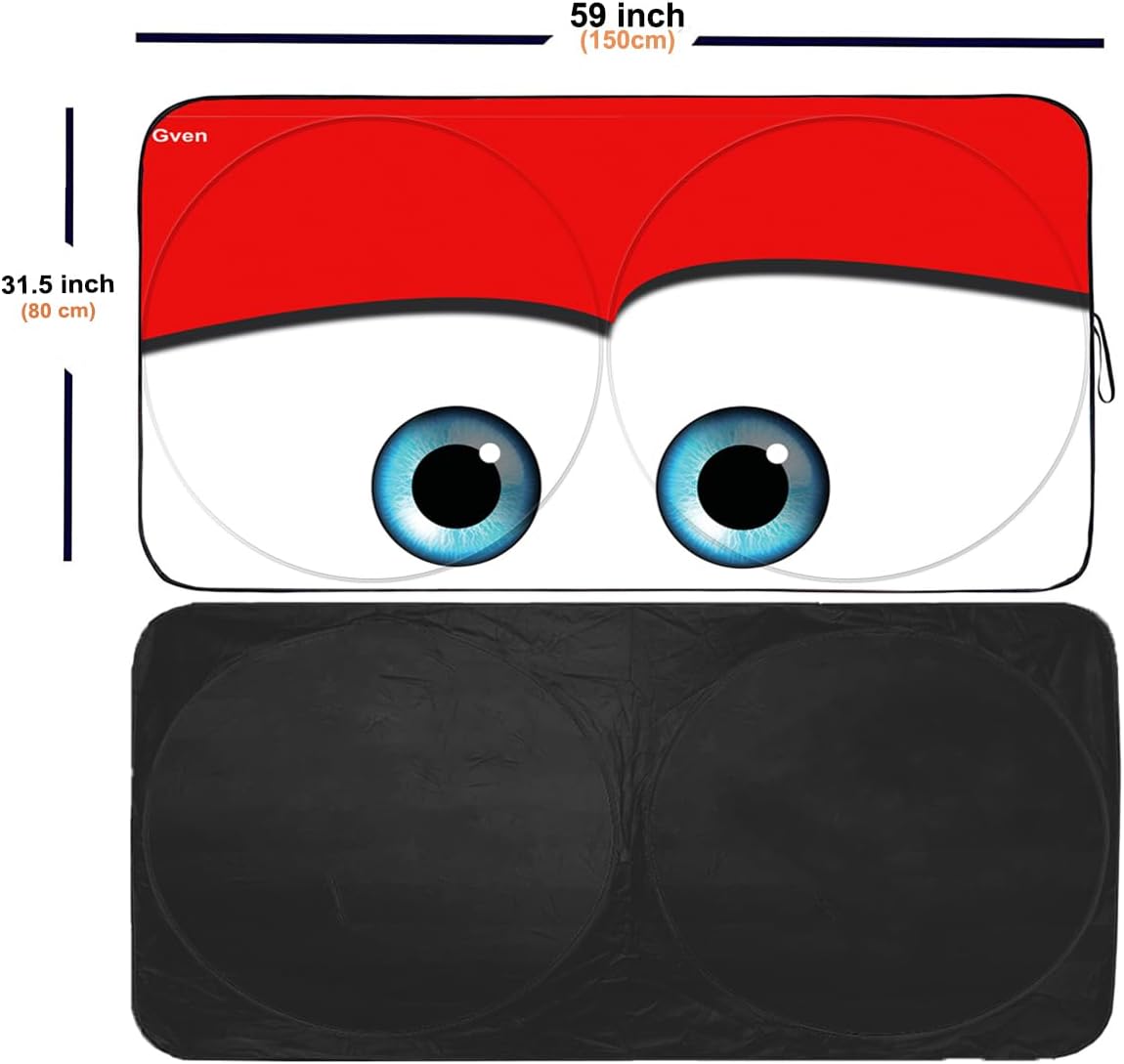 Gven- The Original Patented Car Eyes Windshield Sun Shade 2025 Pink Car Accessories for Women Shades for Front Window Girly Windshield Cover Sunshades for Summer Heat Portection(Red, S)