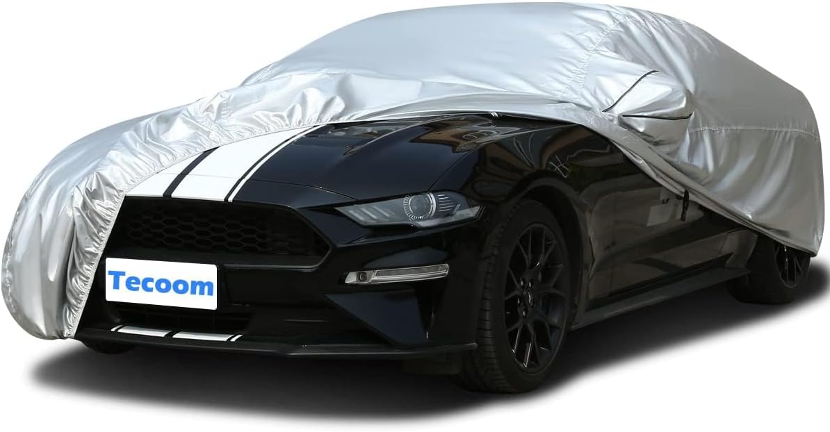 Tecoom Sport Car Cover Waterproof All Weather, Light Shell Car Covers for Autombilas Without Door Zipper & Mirror Pockets Windproof Sun Uv Hail Protector Car Cover Fit Coupe/Sport Car (183-193 Inches)