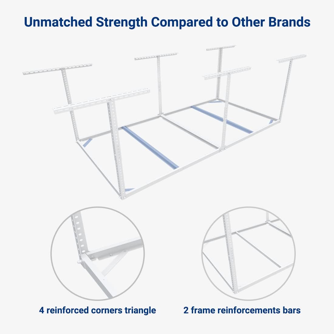FLEXIMOUNTS 4x8 Overhead Garage Storage Rack without Decking, Garage Storage Organization System, Heavy Duty Metal Ceiling Storage Racks, 600lbs Weight Capacity, White